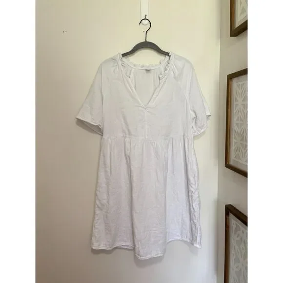 Old Navy White Cotton Dress Cottagecore Peasant Boho Mini Flowy M - Picture 5 of 8